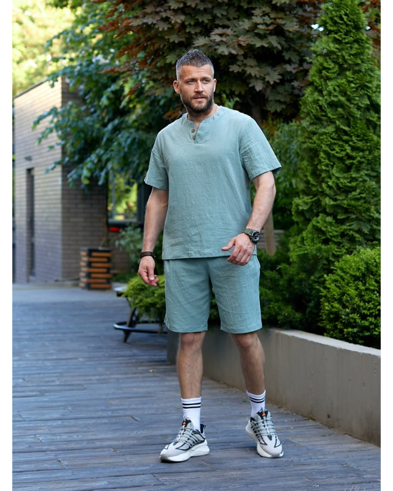 Чоловічий лняний костюм оливковий Chic Style
