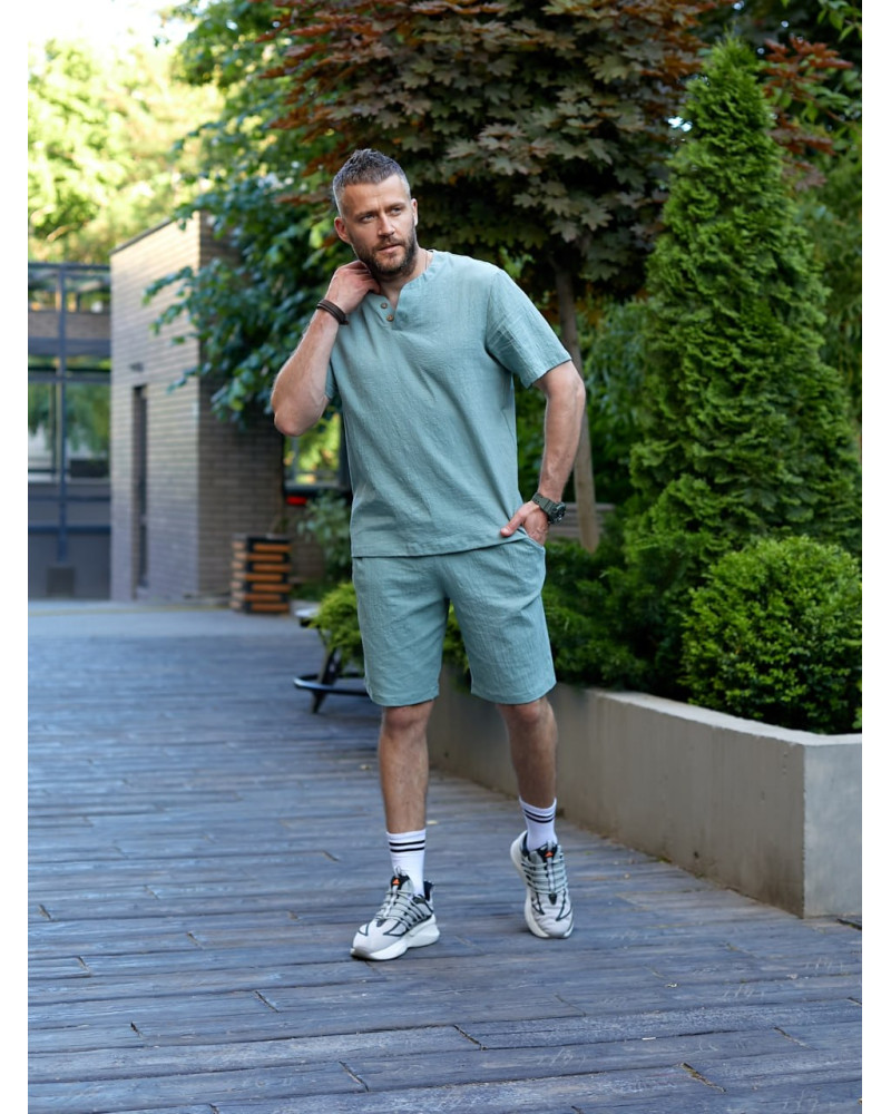Чоловічий лняний костюм оливковий Chic Style