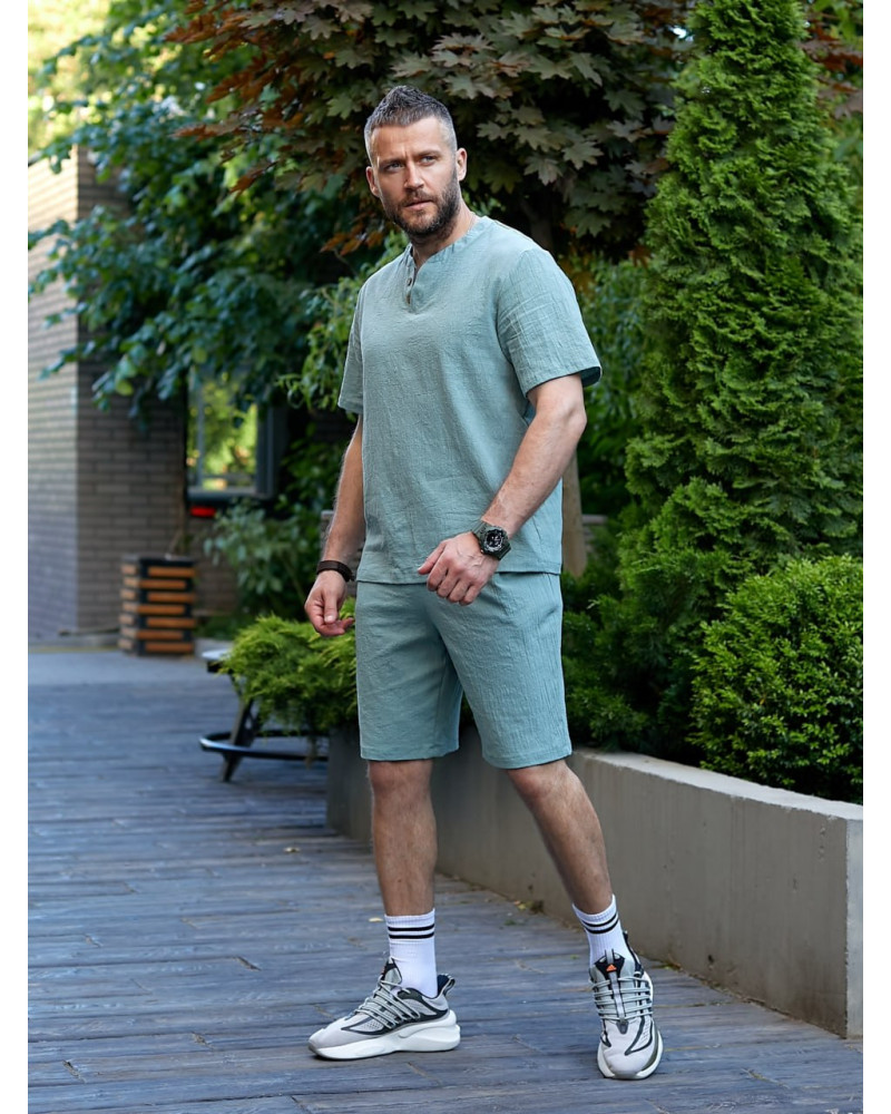 Чоловічий лняний костюм оливковий Chic Style