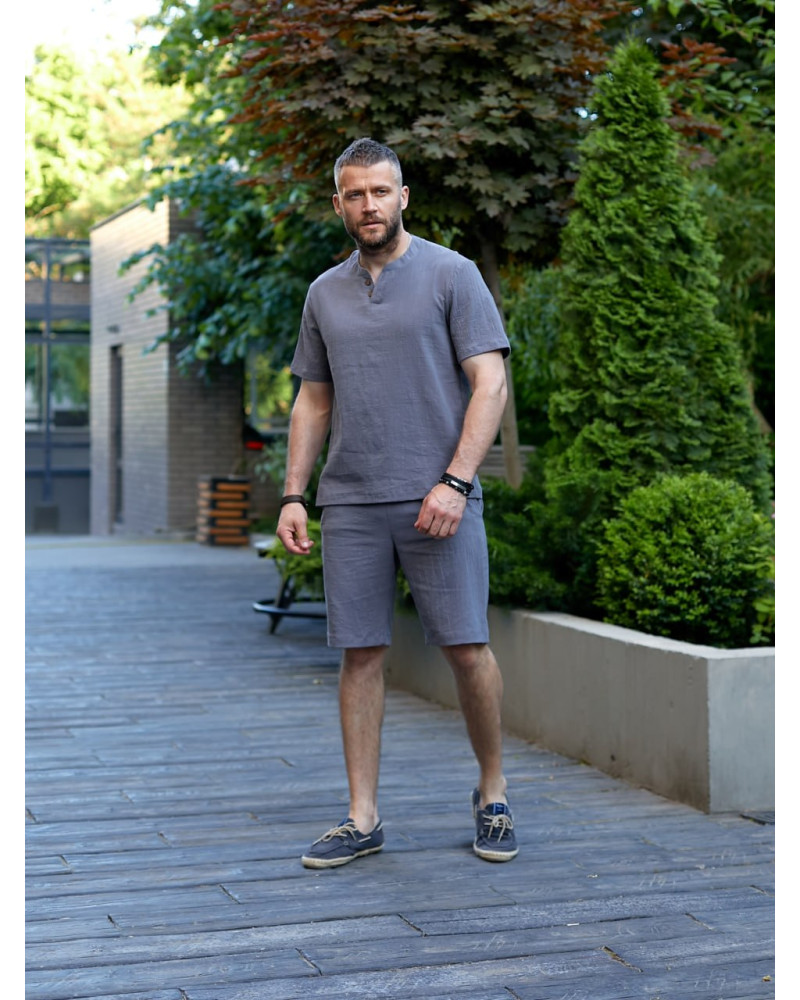 Чоловічий лняний костюм сірий від Chic Style