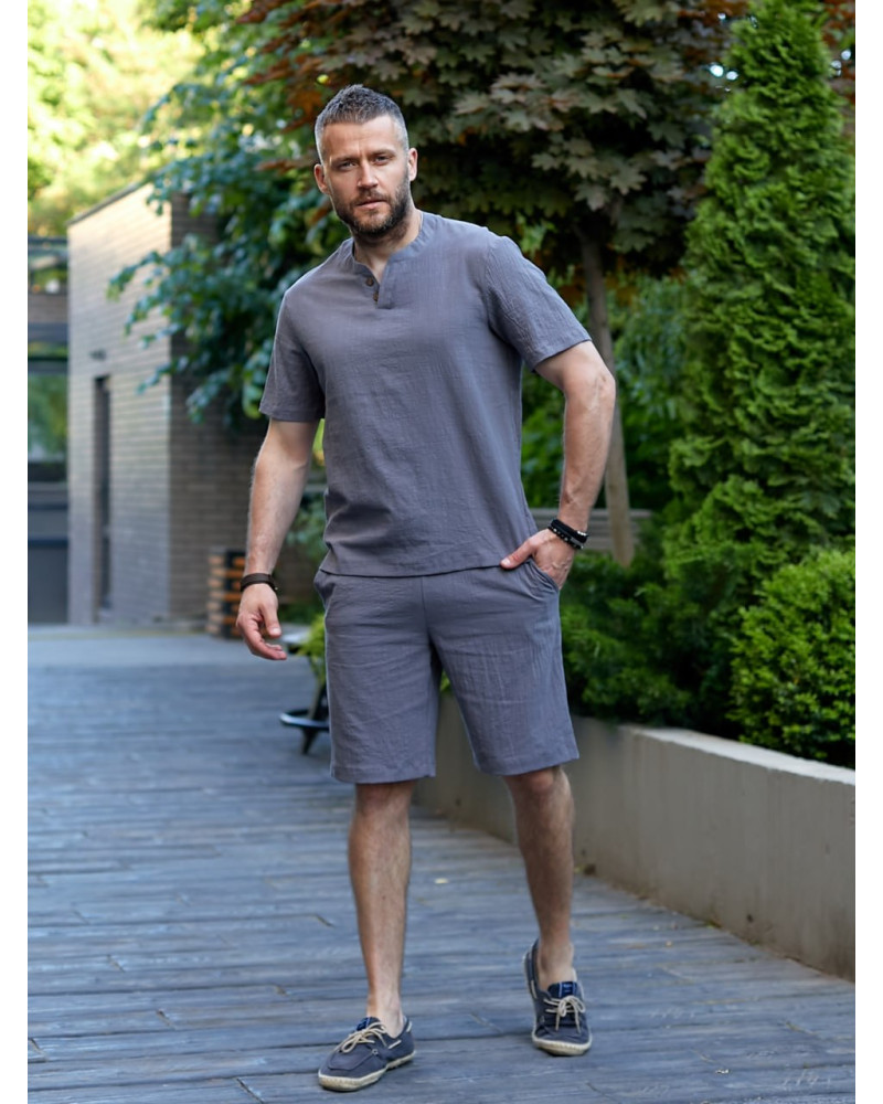 Чоловічий лняний костюм сірий від Chic Style