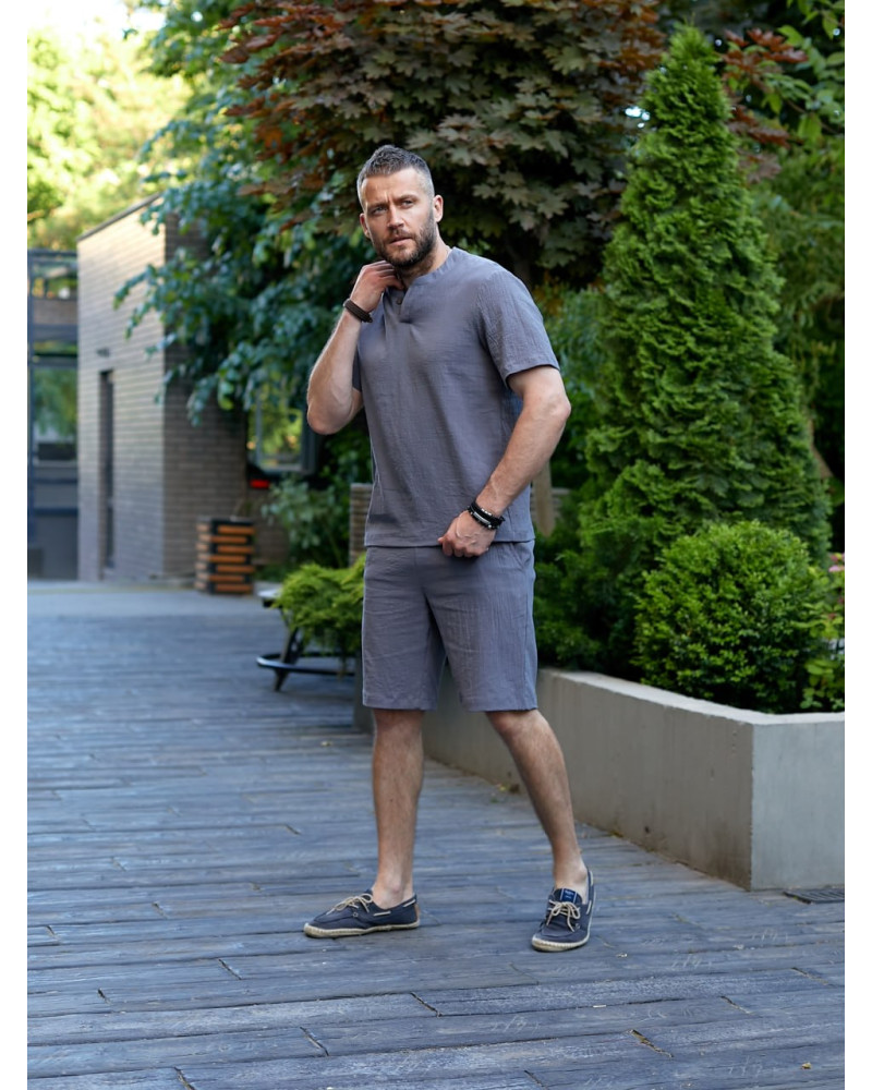 Чоловічий лняний костюм сірий від Chic Style