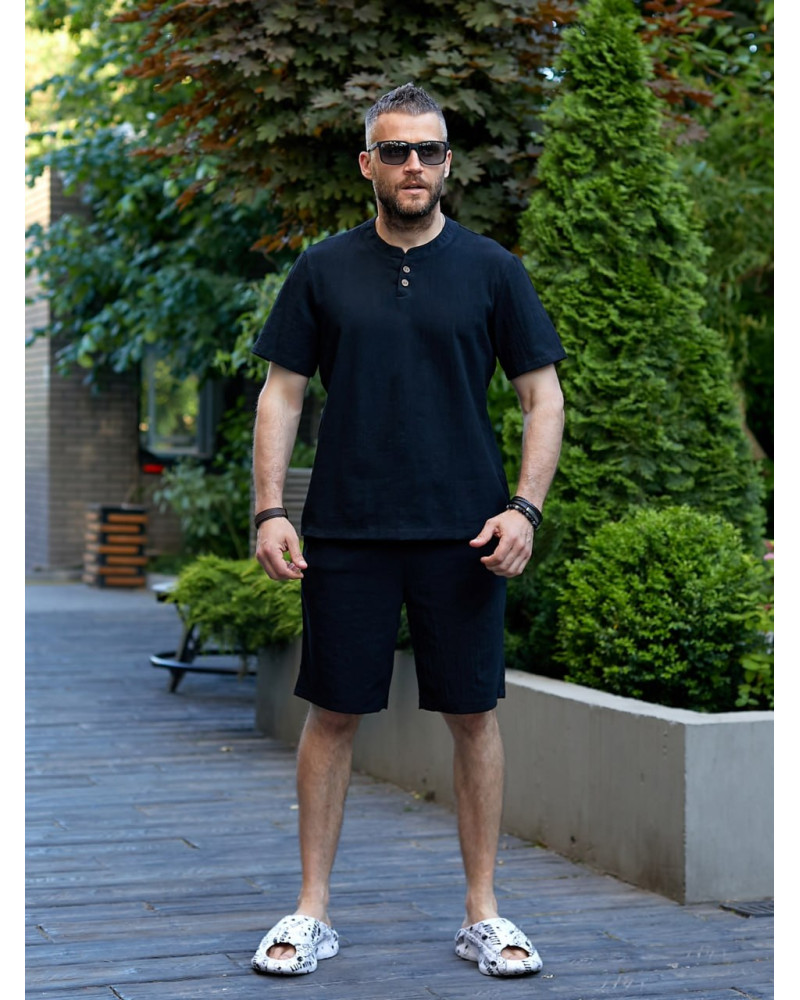 Чоловічий лляний костюм чорний від Chic Style.