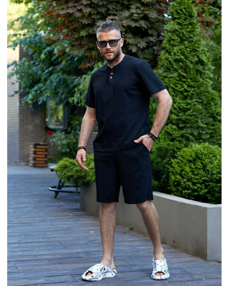 Чоловічий лляний костюм чорний від Chic Style.